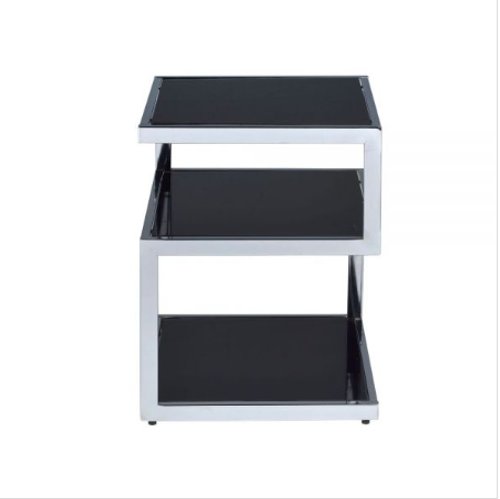 Black Glass And Chrome 3 Tier Shelves End Table