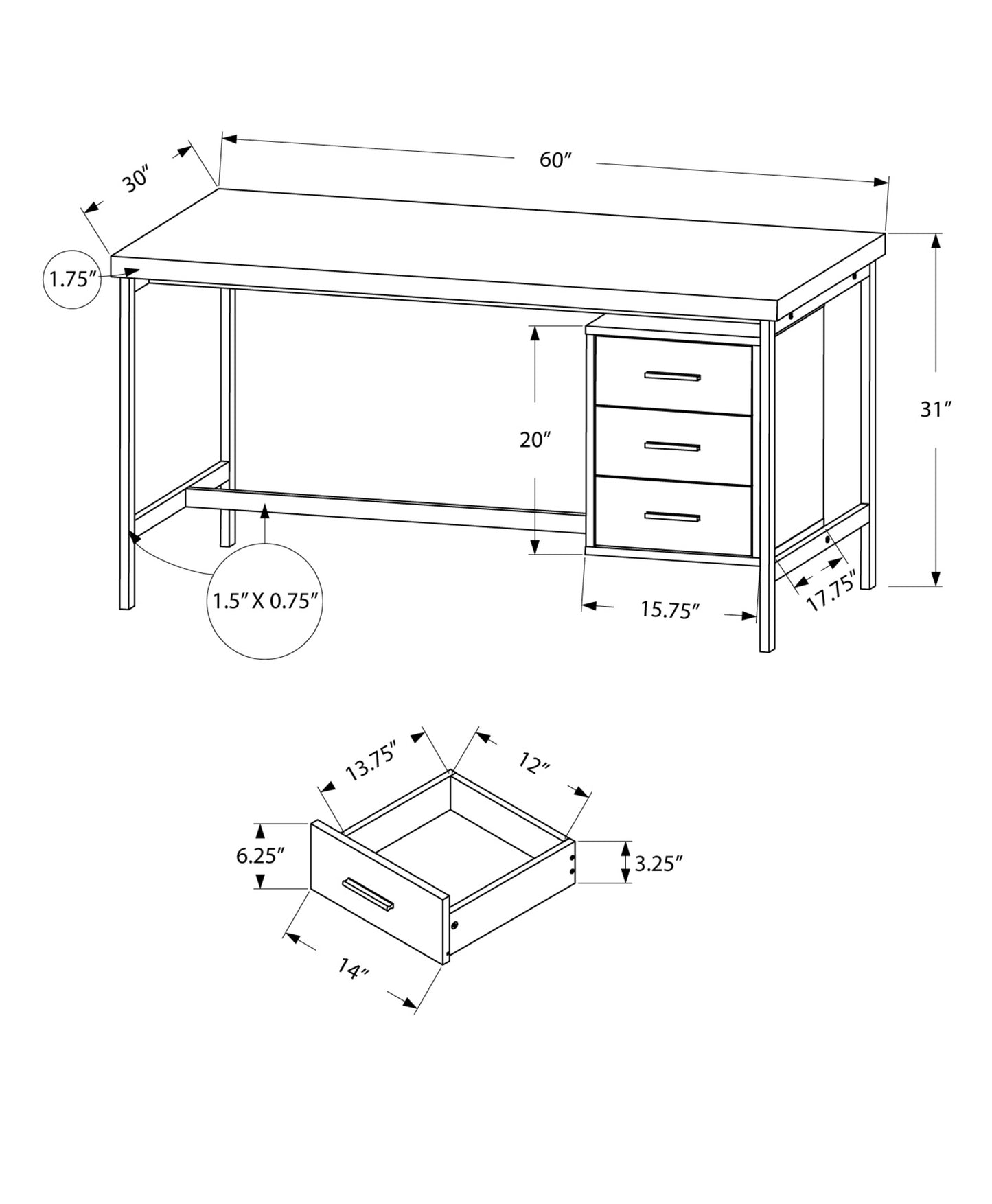 Natural Silver Particle Board Metal Computer Desk