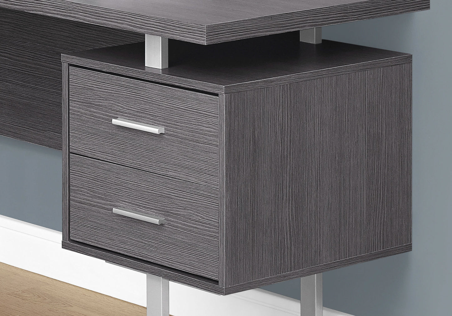 Grey Silver Particle Board  Hollow Core Metal Computer Desk