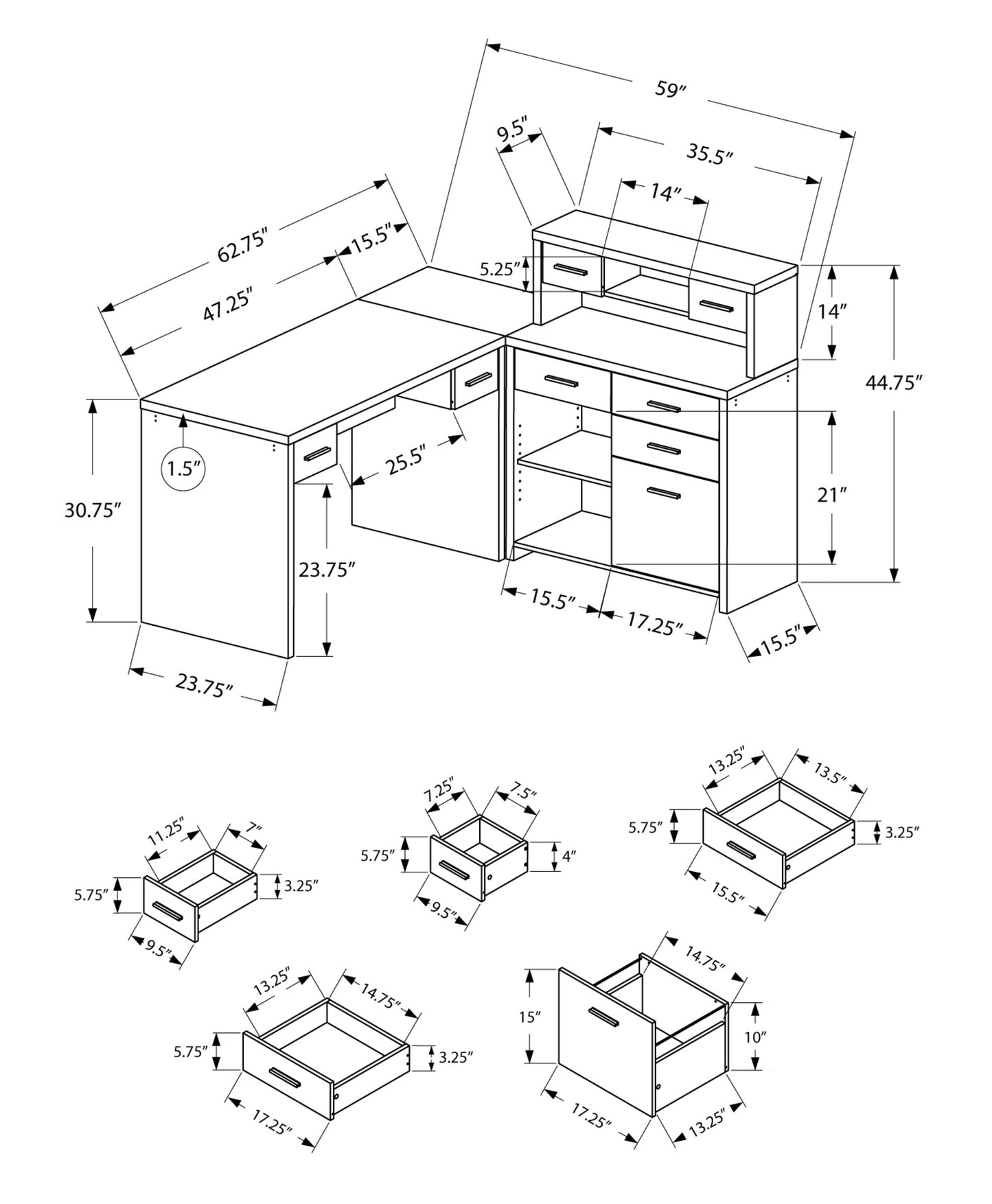 Dark Taupe Particle Board Hollow Core Computer Desk