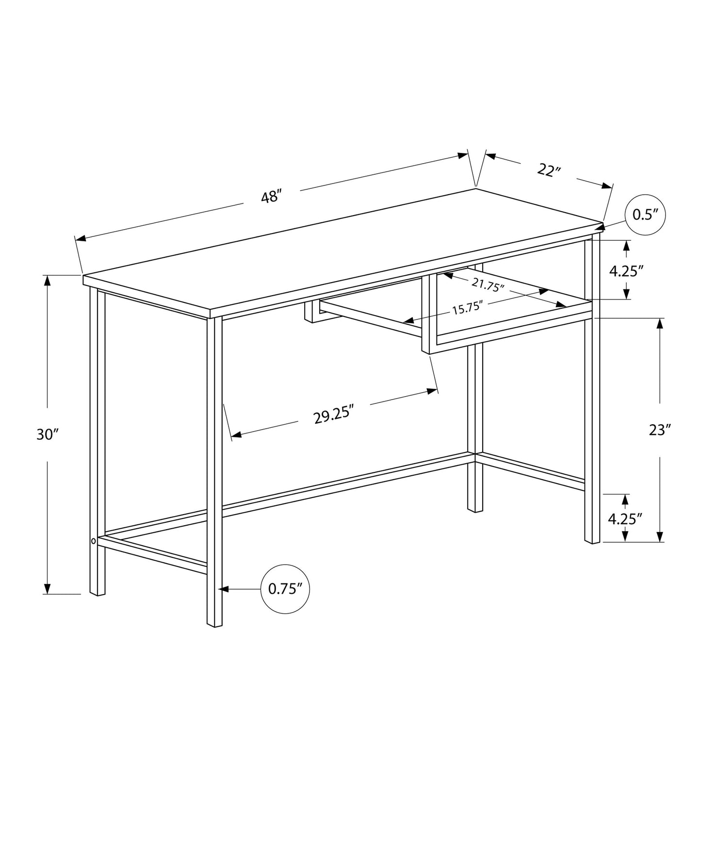 30" Dark Taupe MDF and Black Metal Computer Desk