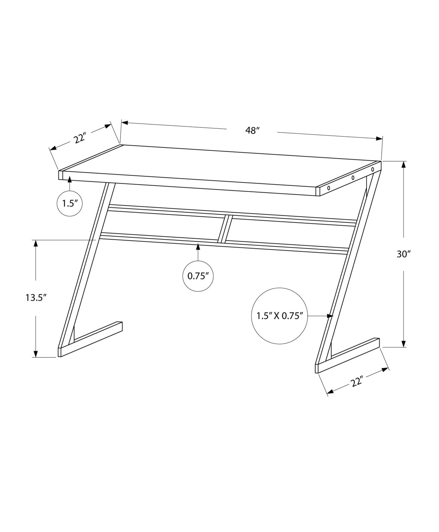 22" Dark Brown Rectangular Computer Desk