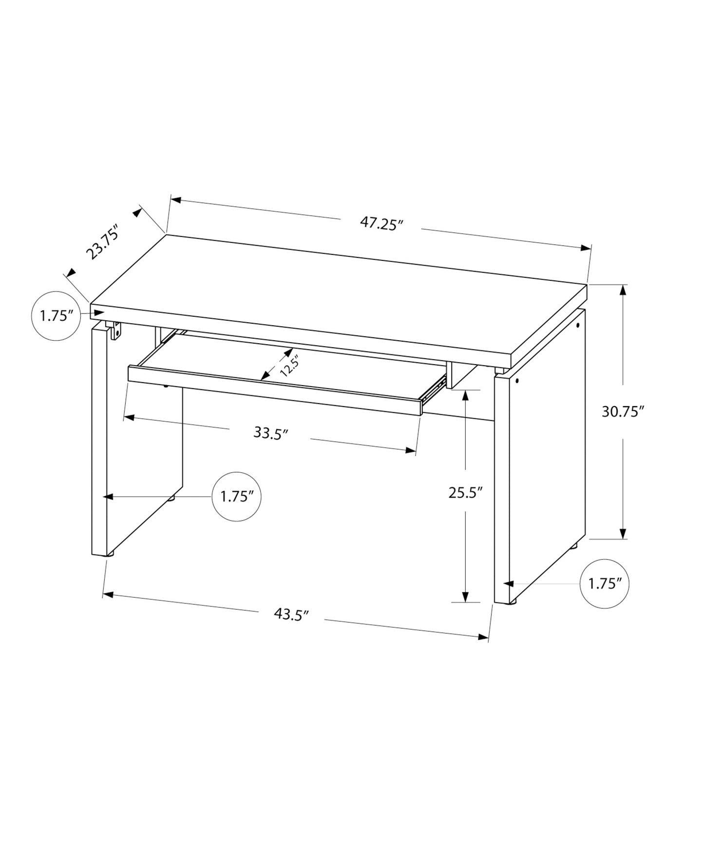 30.75" Black Particle Board  MDF  and Laminate Computer Desk with a Grey Top