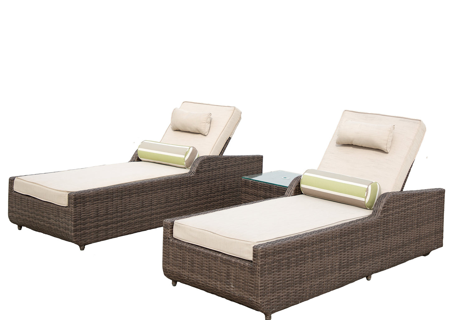 78" X 29" X 35" Brown 3Piece Outdoor Arm Chaise Lounge Set with  Cushions