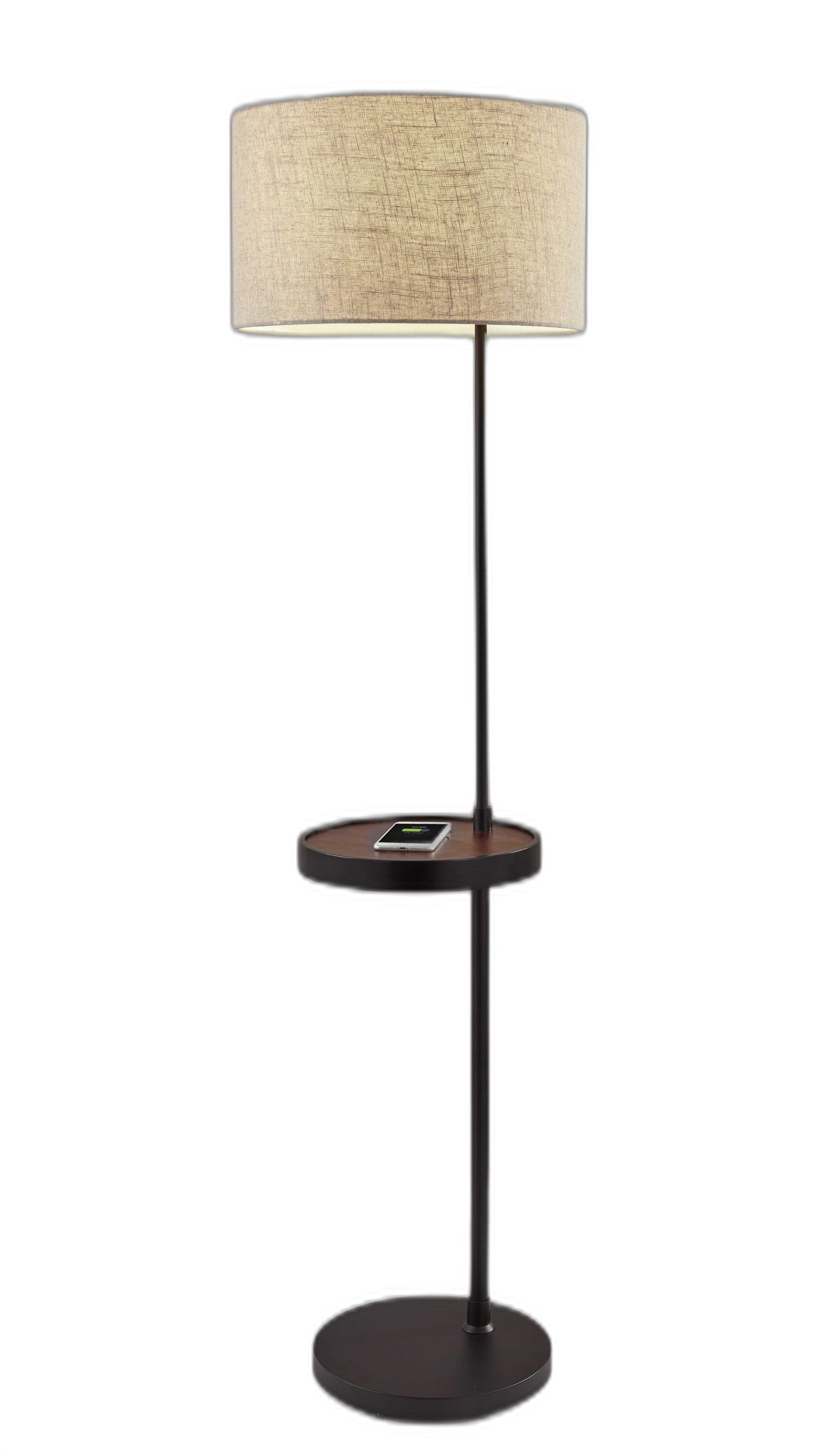 Matte Black Metal Floor Lamp With Wireless Charging Task Shelf