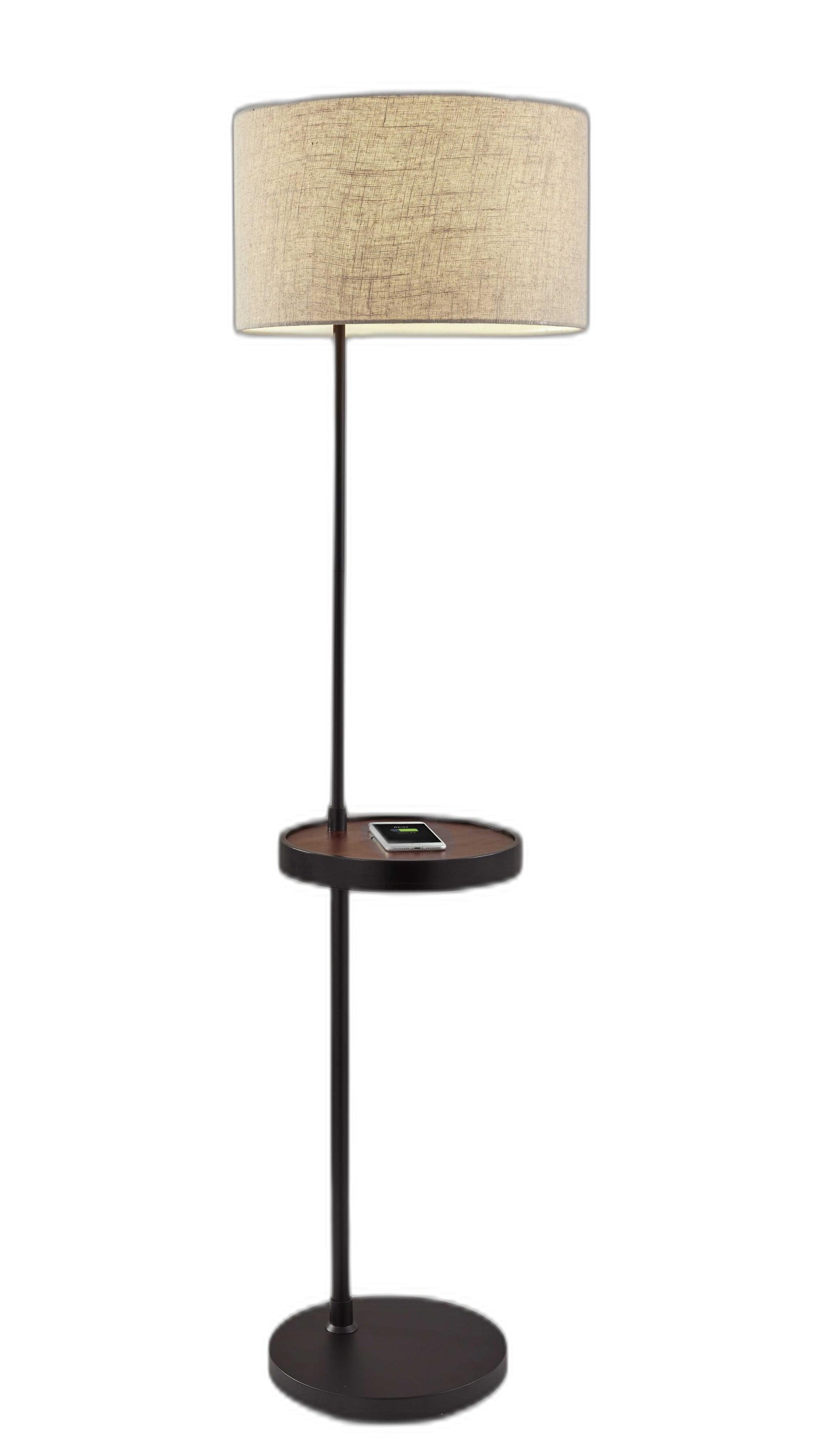 Matte Black Metal Floor Lamp With Wireless Charging Task Shelf