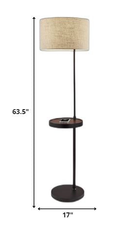 Matte Black Metal Floor Lamp With Wireless Charging Task Shelf