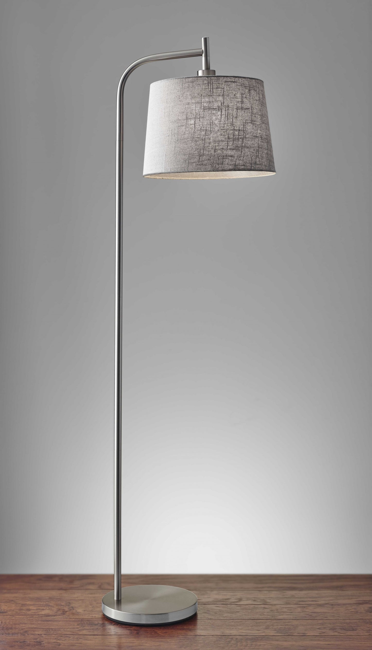 Arc Steel Metal Floor Lamp  with Soft Contemporary Textured Grey Linen Shade