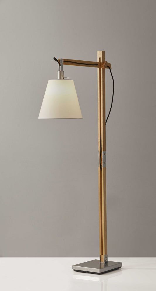 Natural Wood Floor Lamp with Adjustable Hinged Arm