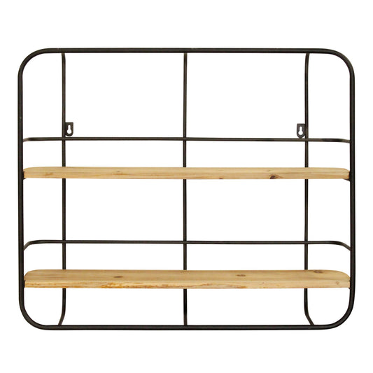 S 2 Farmhouse Wood Shelves with Black Metal Frame