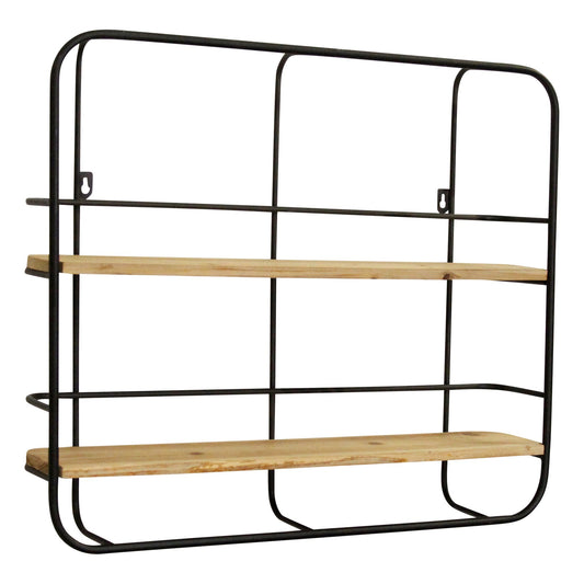 S 2 Farmhouse Wood Shelves with Black Metal Frame