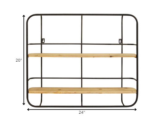 S 2 Farmhouse Wood Shelves with Black Metal Frame