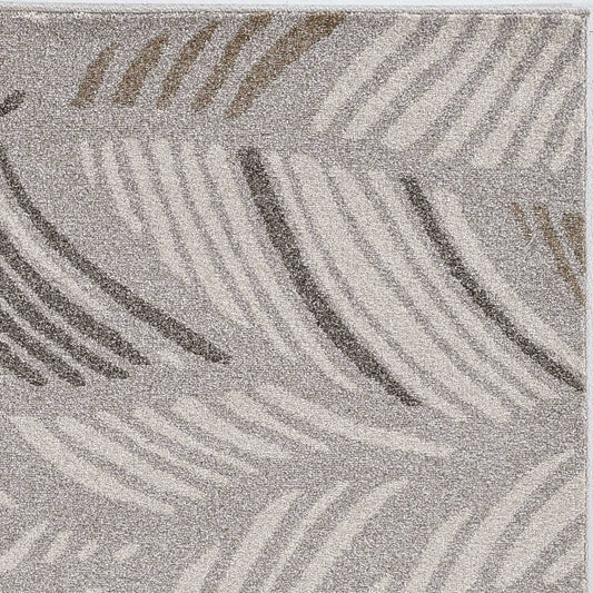 7' x 9' Grey Feather Pattern Indoor Outdoor Area Rug