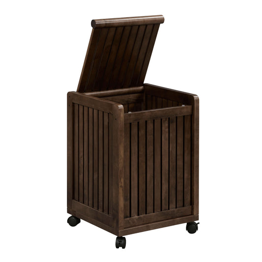 Espresso Solid Wood Rolling Laundry Hamper with Lid