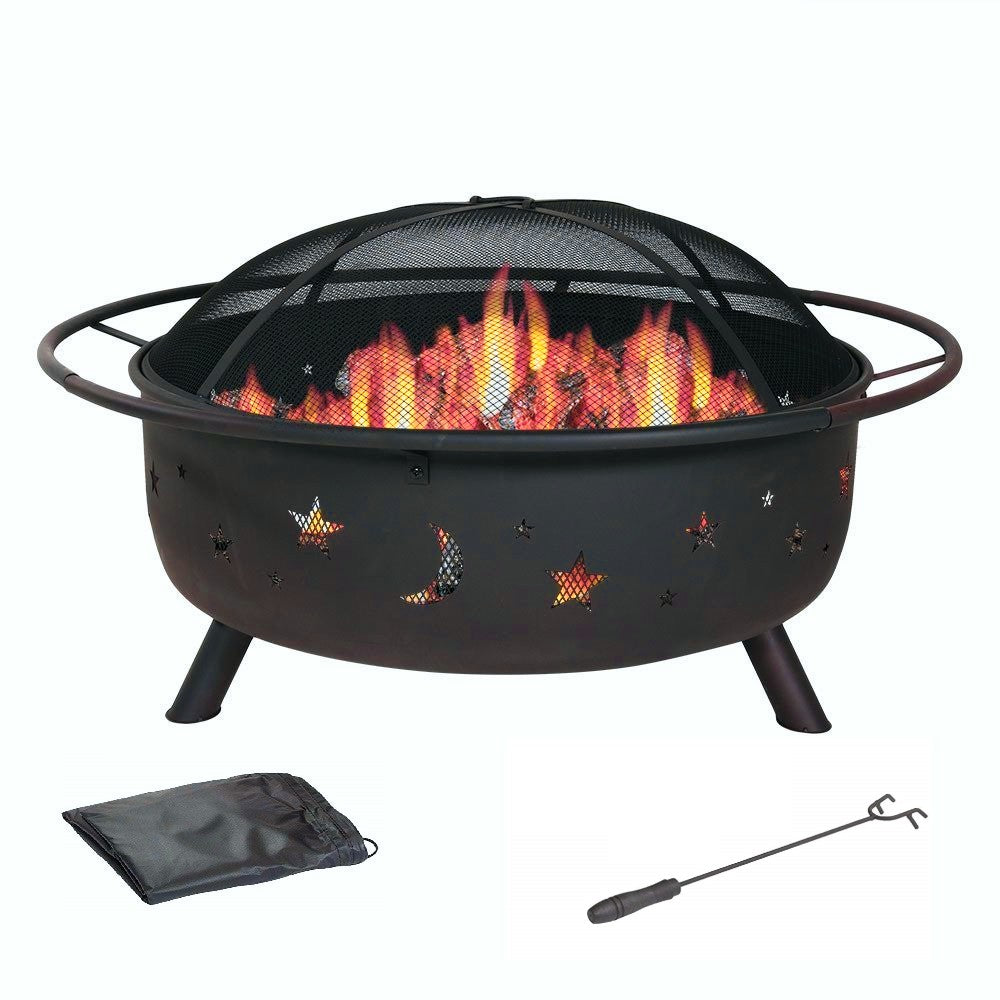 30" Wood Burning Fire Pit with Charcoal Grill and Screen