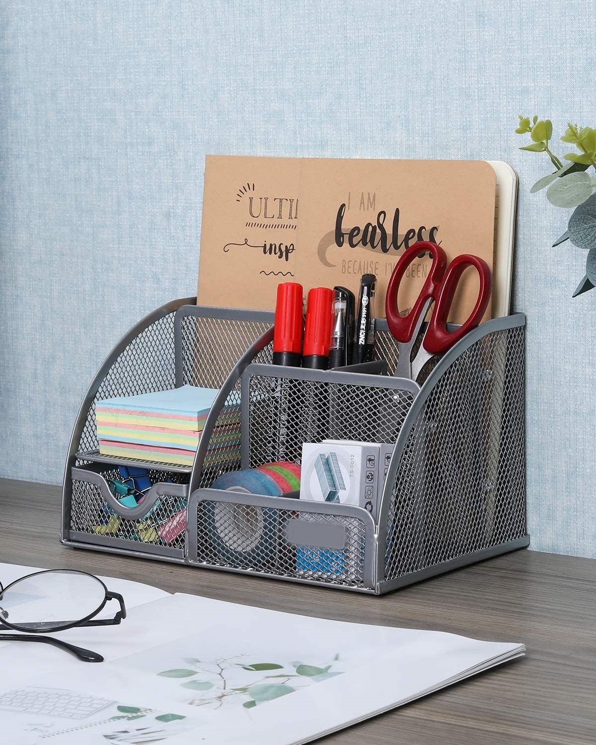 Stylish Silver Gray 6 Compartment Desk Organizer