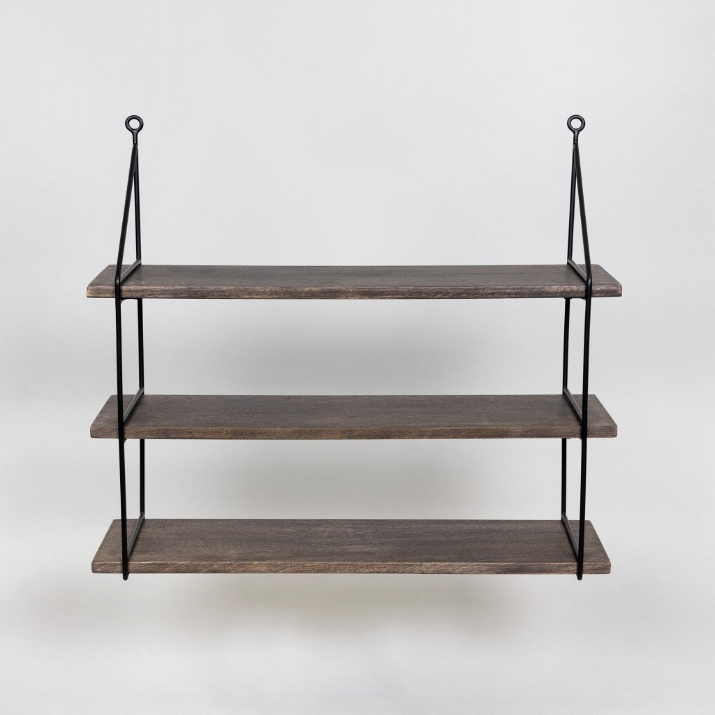 Three Tier Wood and Metal Hanging Wall Shelf