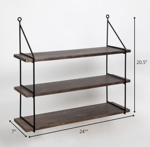 Three Tier Wood and Metal Hanging Wall Shelf