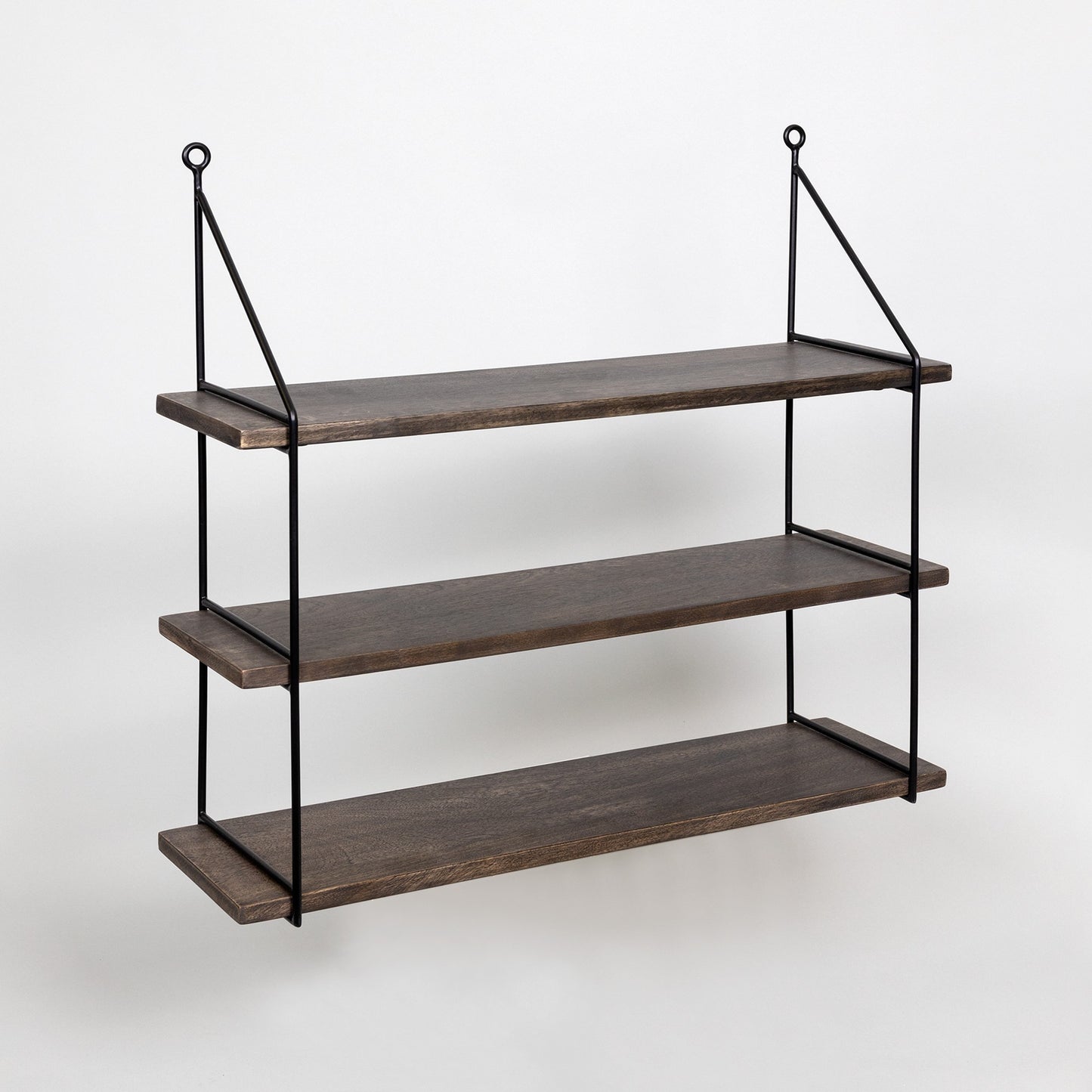 Three Tier Wood and Metal Hanging Wall Shelf