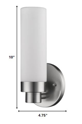 Silver Wall Light with Narrow Frosted Glass Shade